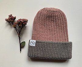 Čiapky, čelenky, klobúky - Dvojfarebná čiapka (Staro-ružová/sivá) - 15949809_