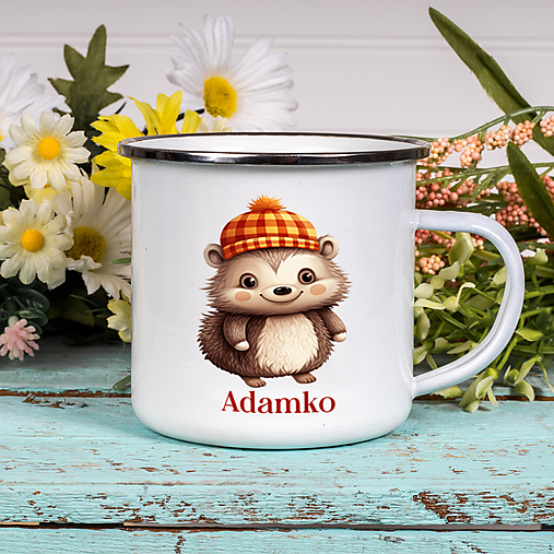 Nádoby - JEŽKO smaltovaný hrnček s ľubovoľným menom - 15949161_