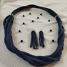 Iné šperky - UPcyklovaný modrý textilný náhrdelník a náušnice - 15949121_