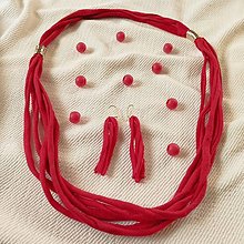 Iné šperky - UPcyklovaný červený textilný náhrdelník a náušnice - 15949123_