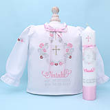 Detské oblečenie - Folklórna košieľka na krst strieborno ružová - 15950831_