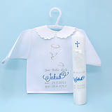 Detské oblečenie - Modro biela vyšívaná košieľka na krst "Anjelik" (set košieľka + sviečka + SBD + darčeková krabica) - 15953163_
