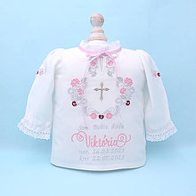 Detské oblečenie - Folklórna košieľka na krst strieborno ružová (košieľka + SBD) - 15952176_