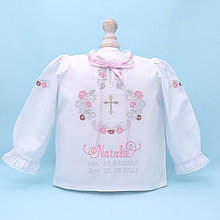 Detské oblečenie - Folklórna košieľka na krst strieborno ružová (expres košieľka) - 15952182_