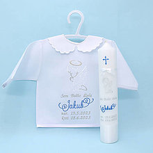 Detské oblečenie - Modro biela vyšívaná košieľka na krst "Anjelik" - 15953145_