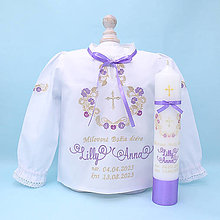 Detské oblečenie - Folklórna košieľka na krst zlato fialová - 15953394_