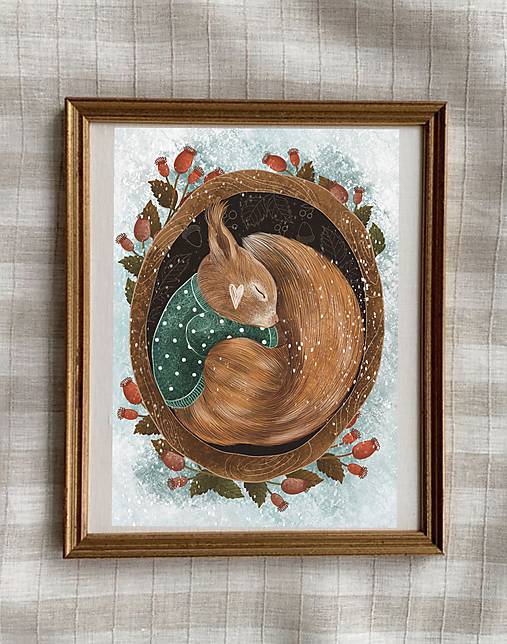 Ryšavé klbko - veverička - zimná grafika