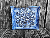 Nádoby - Hranatý tanierik Sedmikráska tmavo modrá 16,5x14cm - 15955512_