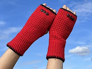 Rukavice - Červeno čierne rukavice s gombíkmi - 15953810_