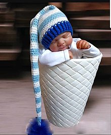 Detské čiapky - Modro-biela elfová čiapka - 15955892_
