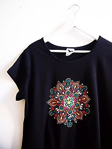 Topy, tričká, tielka - Tričko čierne s farebnou mandalou - XL - 15956767_