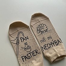 Ponožky, pančuchy, obuv - Motivačné maľované ponožky s nápisom: "Pán je môj pastier!" (béžové členkové 35-38 skladom) - 15957518_