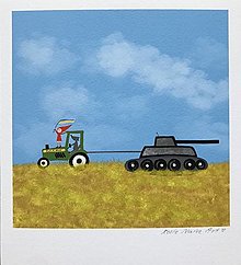 Grafika - Malé hotofky, Giclée Art Print, 18x20cm (Traktor a tank) - 15958326_