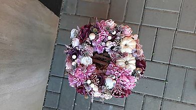 Dekorácie - Jesenný ružový veniec s tekvicami - 15962539_