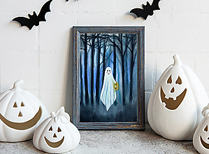 Obrazy - Halloween duch obraz akvarel výtlačok (print) - 15960923_