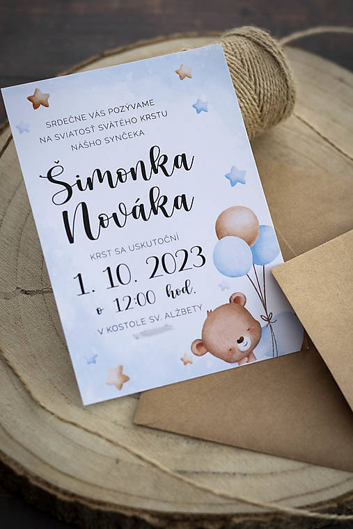 Papiernictvo - Pozvánka na krst / oslavu  - "Modrá & medvedík " - 15962780_