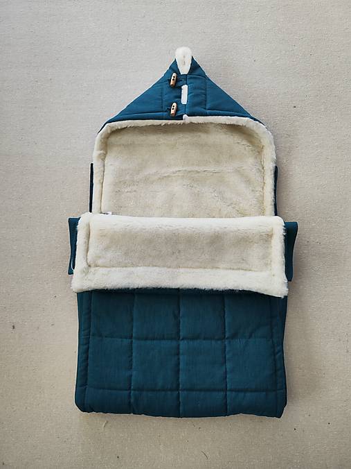 Detský textil - RUNO SHOP fusak pre deti 100% ovčie runo MERINO TOP super wash Natural 100% ľan Petrol Green - 15964741_