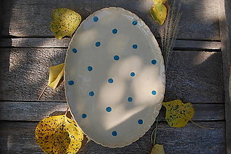 Nádoby - Keramická tácka s bodkami (26cmx18cm) - 15964289_