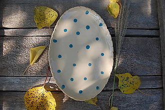 Nádoby - Keramická tácka s bodkami (23cmx16cm) - 15964290_