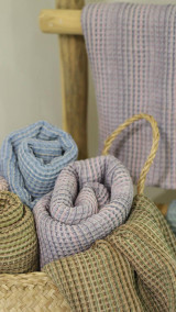 Úžitkový textil - Exkluzívny ľanový vafľový uterák 70x50cm (Tyrkysová) - 15967564_