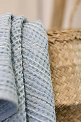 Úžitkový textil - Exkluzívny ľanový vafľový uterák 75x100cm "Blue linen" - 15967775_