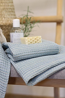 Úžitkový textil - Exkluzívny ľanový vafľový uterák 70x50cm (Modrá) - 15967560_