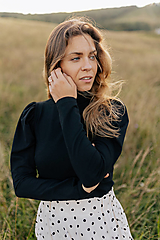 Oblečenie na dojčenie - Elegantný rolák na dojčenie s puff rukávmi - čierny - 15966173_