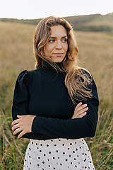 Oblečenie na dojčenie - Elegantný rolák na dojčenie s puff rukávmi - čierny - 15966174_