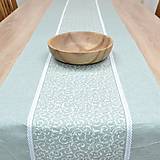 Úžitkový textil - PASTEL - biele ornamenty na pastelovej zelenej - behúň - 15965978_