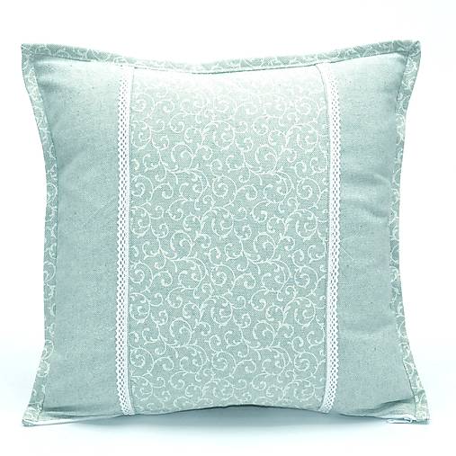 Úžitkový textil - PASTEL - biele ornamenty na pastelovej zelenej - obliečka na vankúš 40x40cm - 15966766_