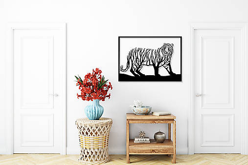 Obrazy - Drevený obraz Zvierací strom - Tiger (S[35x25cm] - Biela) - 15966784_
