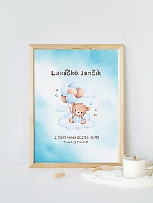 Tabuľky - Personalizovaný plagát pre bábätko "macko s balónmi" - 15968374_