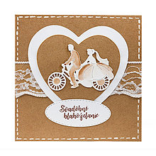 Papiernictvo - P311 - Ručne vyrobený svadobný pozdrav - Mladomanželia na bicykli - 15969333_