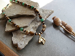 Pánske šperky - Pánsky náhrdelník okolo krku z minerálov - chirurgická oceľ (aventurí + drevené korálky+ kôň, strom života, č. 3816) - 15969043_