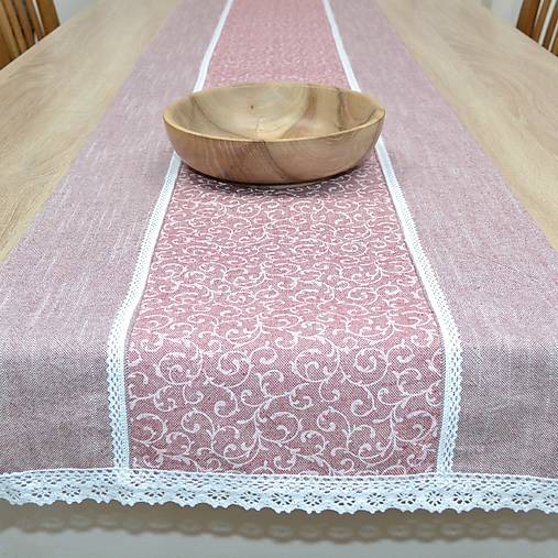 Úžitkový textil - PASTEL - biele ornamenty na pastelovej ružovej - behúň - 15968551_