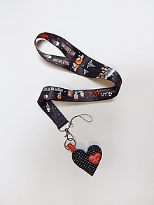 Kľúčenky - Textilná šnúrka na krk so srdiečkom  - zdravotní personál na čiernom - 15968883_