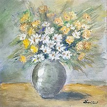 Obrazy - Biele a žlté kvety vo váze - 15974061_