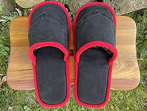 Ponožky, pančuchy, obuv - Čierne riflové papuče s vreckom - 15973833_