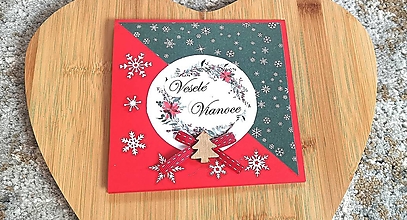 Papiernictvo - Vianočná pohľadnica červená vločky - 15971545_