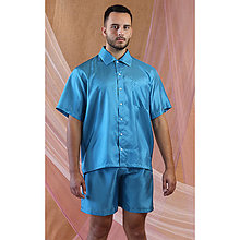 Pánske oblečenie - Max - pánska košeľa a šortky, modrá, hodváb - 15973004_