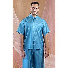 Pánske oblečenie - Max - pánska košeľa a nohavice, modrá, hodváb - 15973025_