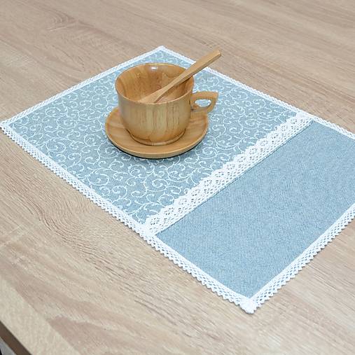 Úžitkový textil - PASTEL - biele ornamenty na pastelovej modrej - prestieranie 28x40 - 15973280_