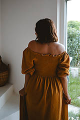 Šaty - Riasené šaty s midi rukávmi z mušelínu - 15974537_