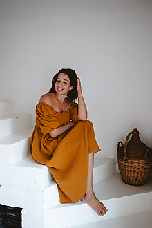 Šaty - Riasené šaty s midi rukávmi z mušelínu (iná farba podľa výberu - Xs/s) - 15974534_