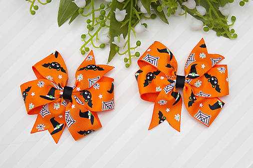 Detské doplnky - Sponka do vlasov mašlička - Halloween oranžová - 15977031_