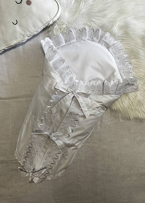 Detský textil - Biela madeirová zavinovačka - M4 - 15974422_