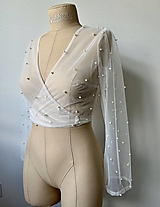 Topy, tričká, tielka - Nežný tylový vršok cez šaty s perličkami - 15976127_