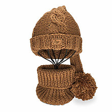 Čiapky, čelenky, klobúky - Detská pletená súprava na zimu hnedá - 15980297_