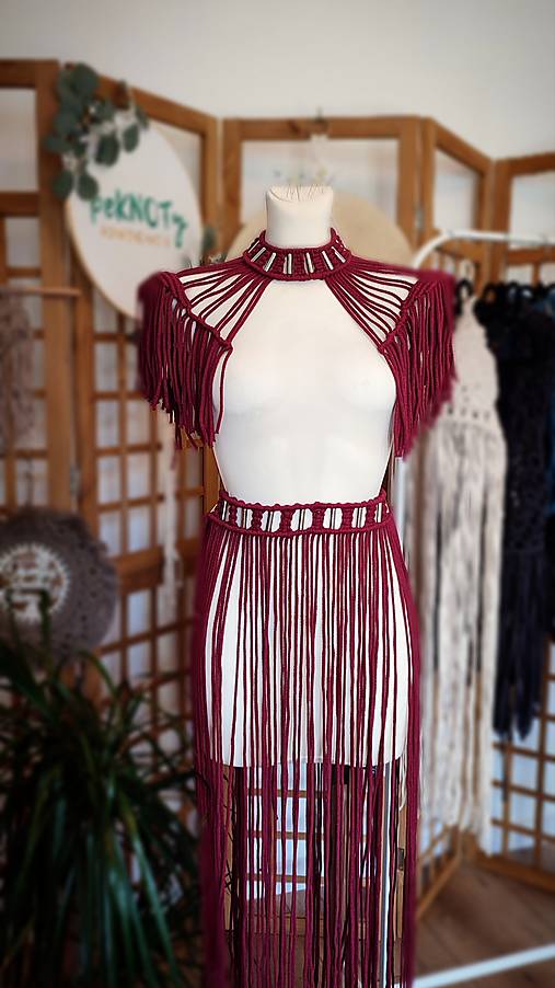 Makramé Choker - AMAZONKA  (Bordová)
