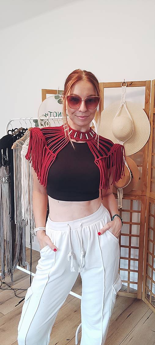 Makramé Choker - AMAZONKA  (Bordová)